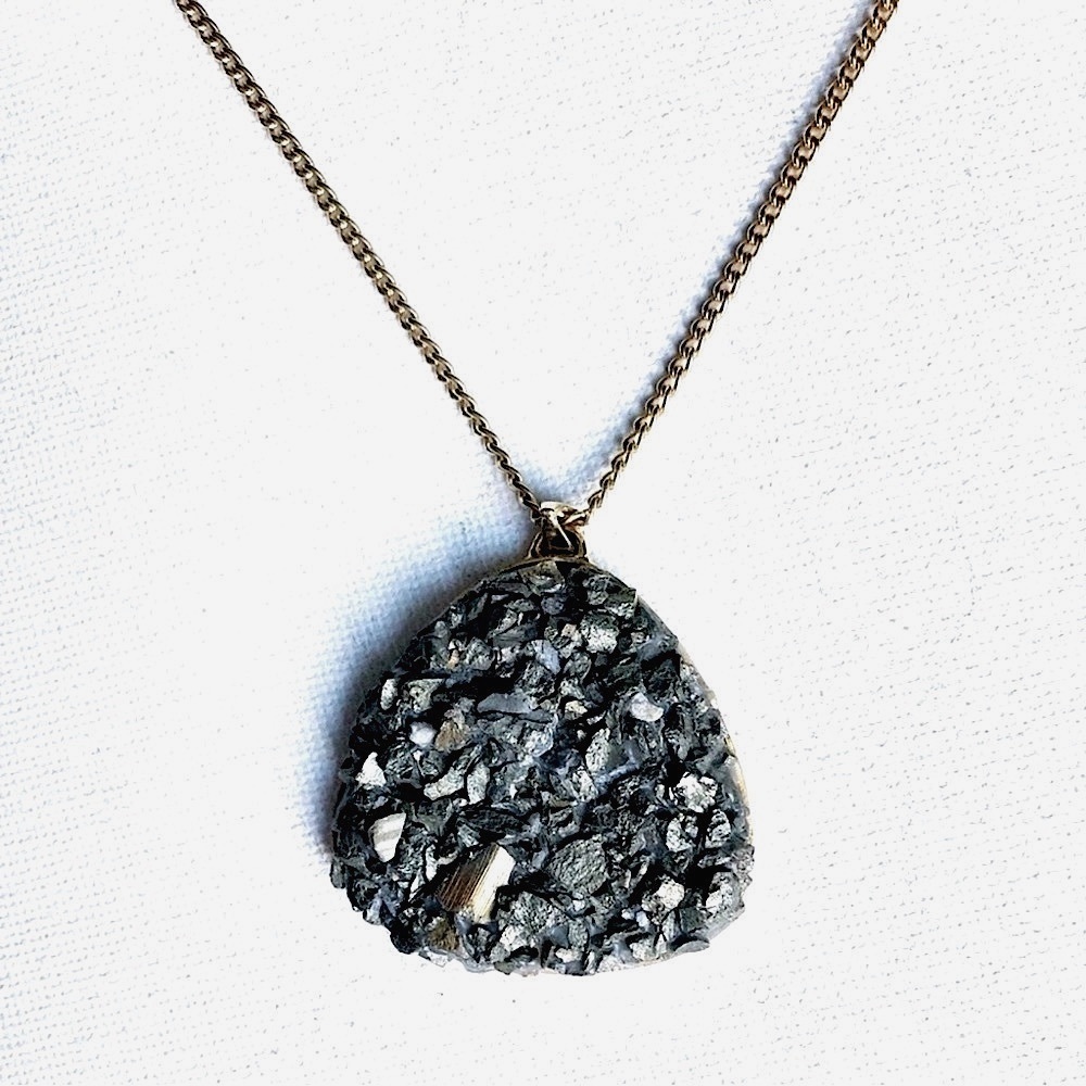 Raw Pyrite & Quartz Crystal Gemstone Druze Necklace Pendant